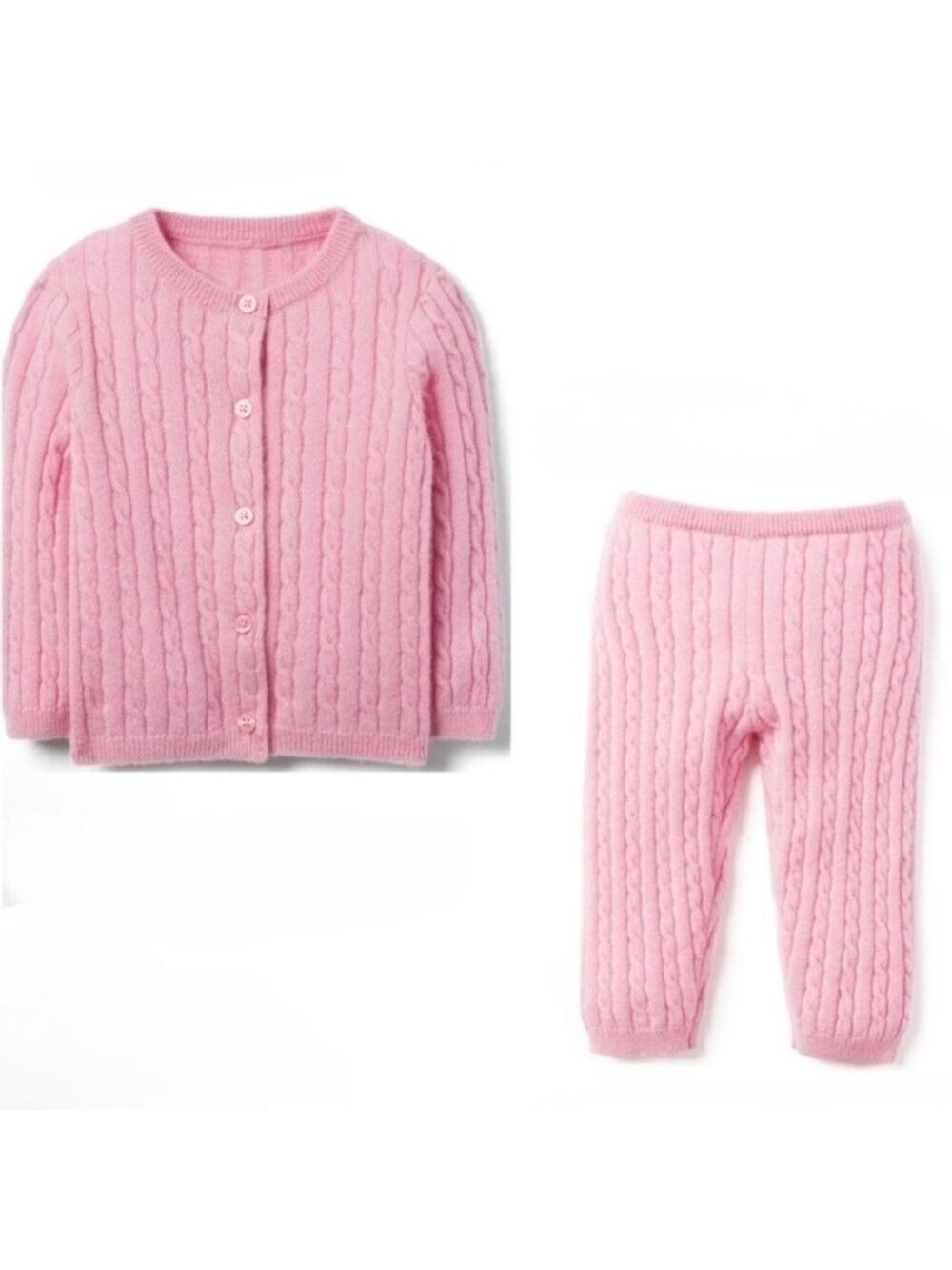 Pink Cable cashmere  Knit Cardigan and Pants Set